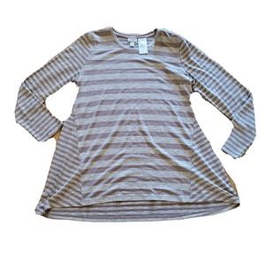 LOGO By Lori Goldstein Shirt Top Womens Large Beige Striped Flowy Casual Basic